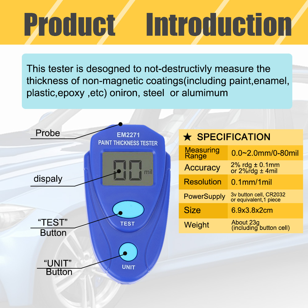 Paint Thickness Gauge - مقياس سمك الطلاء GM200/EM2271، أداة قياس